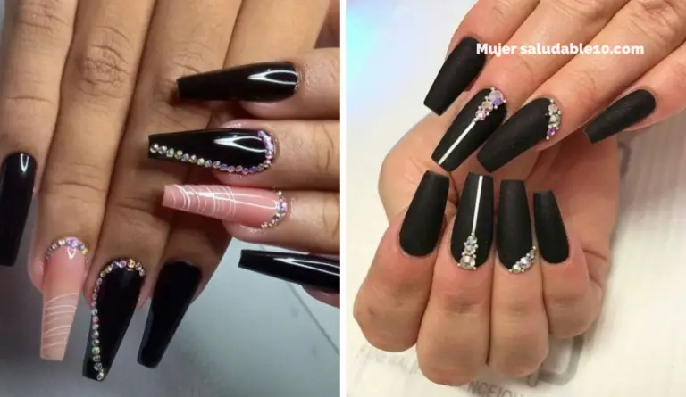 Diseños de uñas negras con pedrería